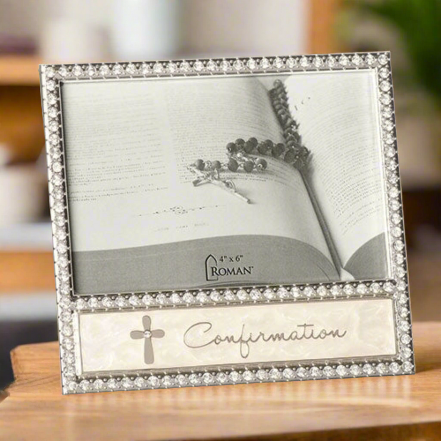 Confirmation Petal Cross Jewel Tone Accent Border