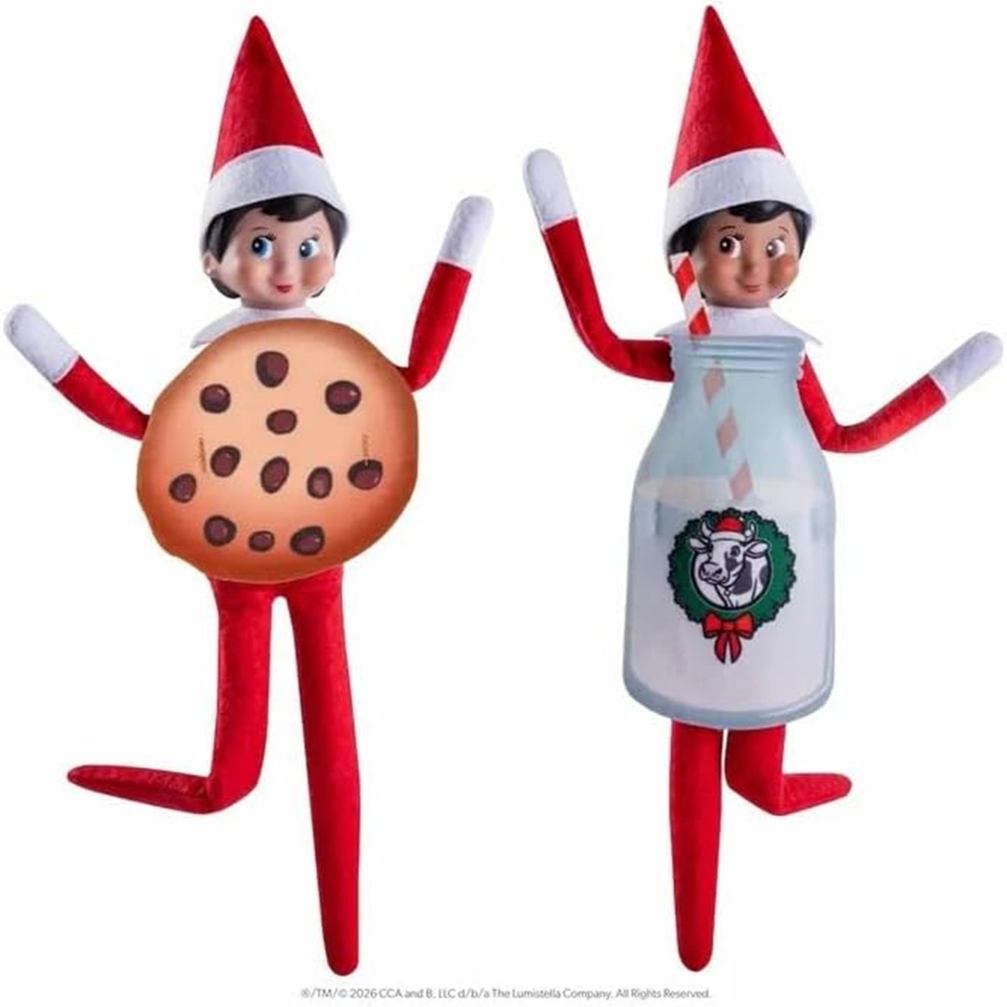The Elf on the Shelf Bacon & Eggs Breakfast Outfit Set and Milk & Cookies Dessert Costume Set (4 Piece)