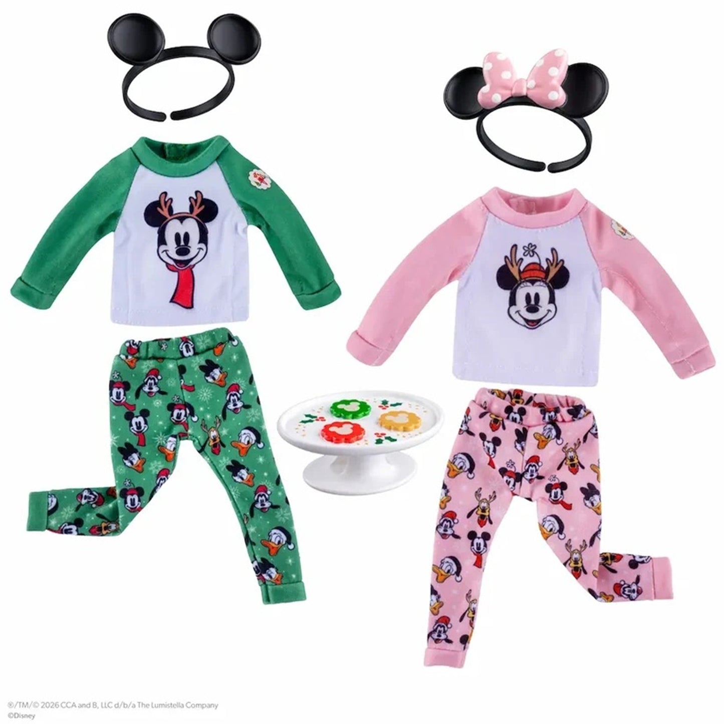 Two children's pajama sets with matching headbands on a white background