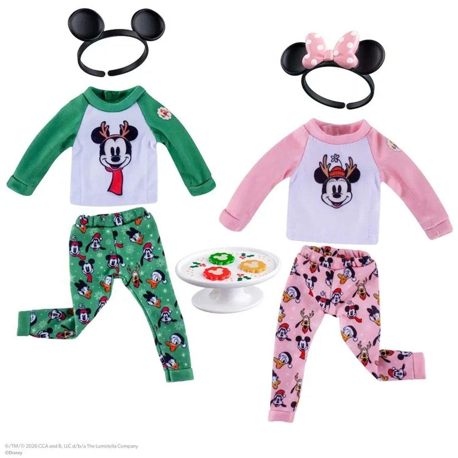 Two children's pajama sets with matching headbands on a white background