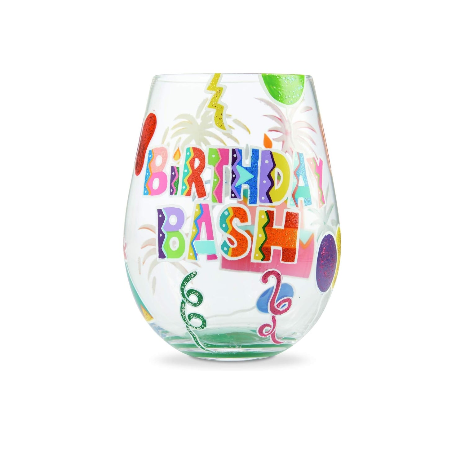 Enesco Designs by Lolita Birthday Bash Hand-Painted Artisan Stemless Wine Glass, 20 Ounce