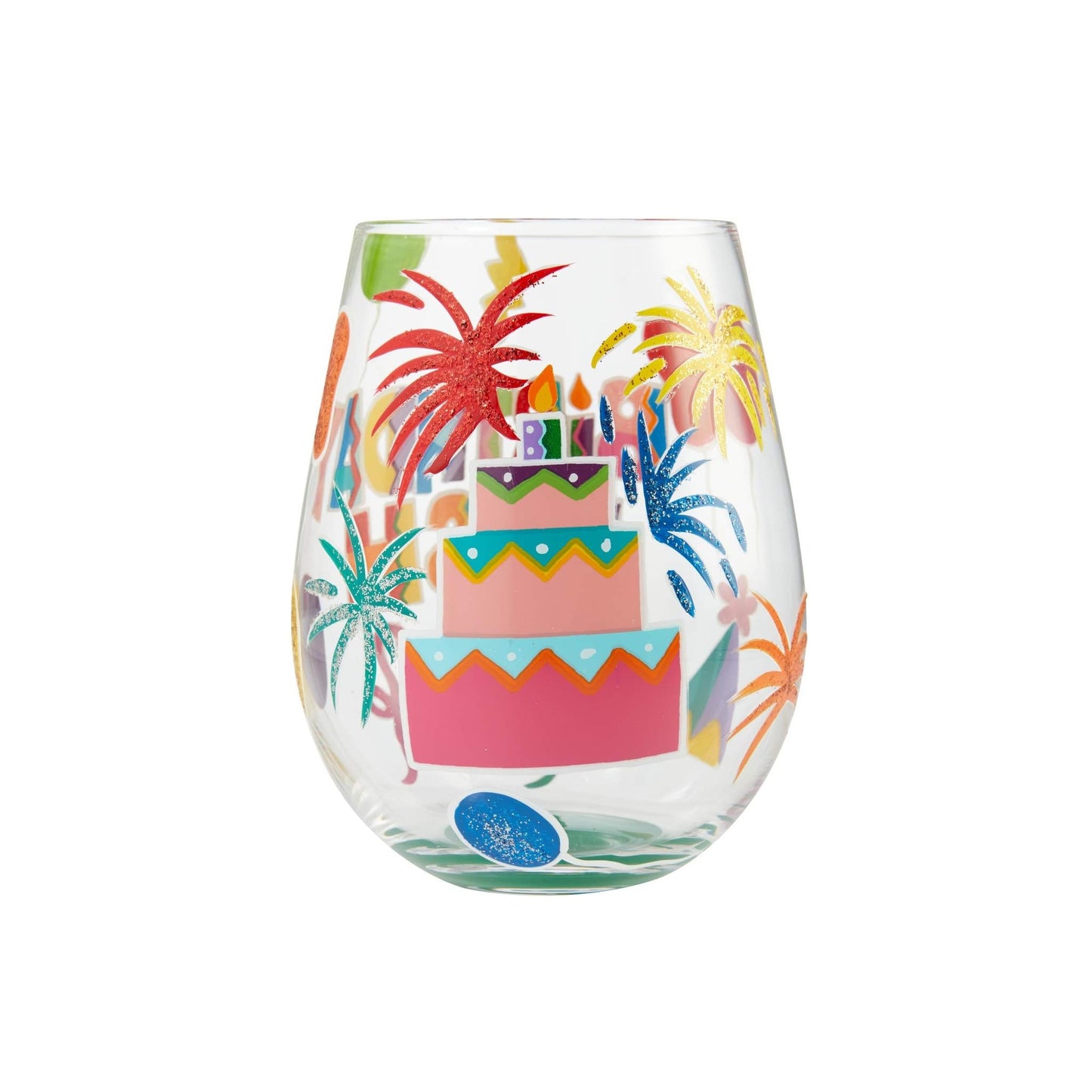 Enesco Designs by Lolita Birthday Bash Hand-Painted Artisan Stemless Wine Glass, 20 Ounce
