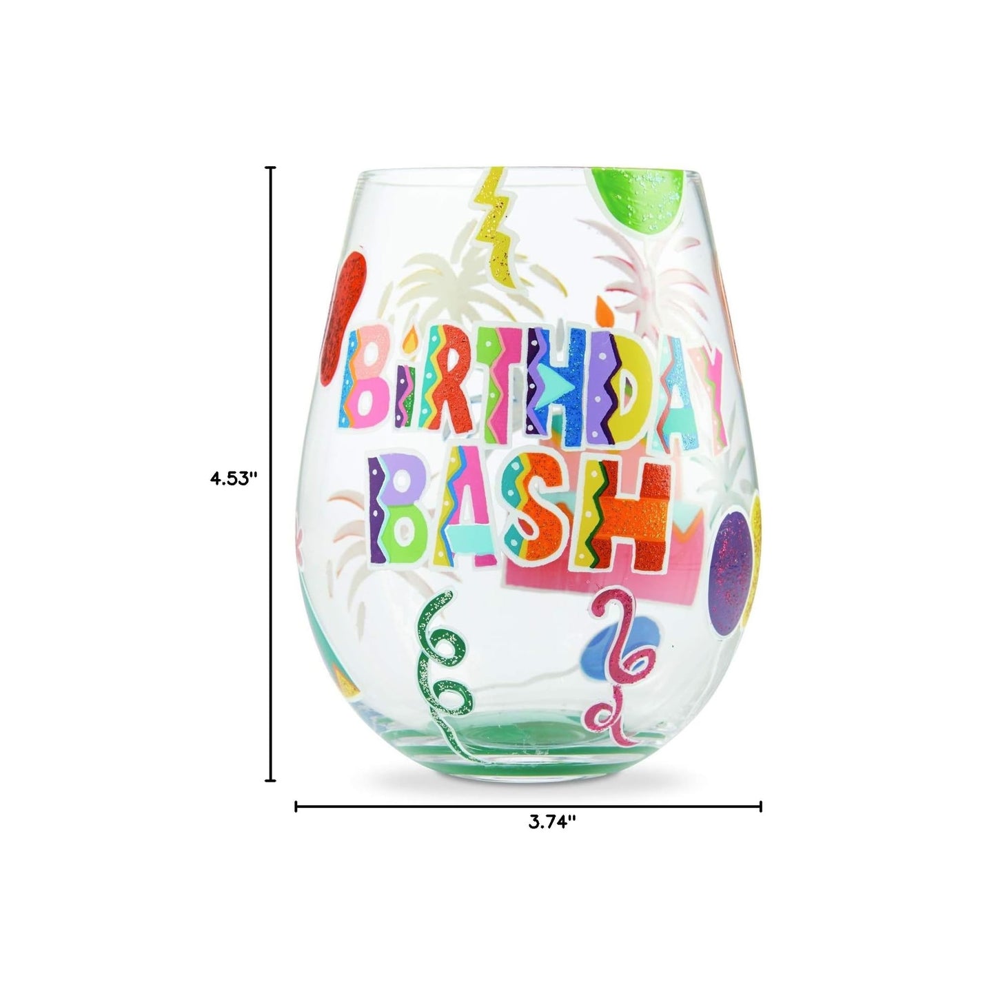 Enesco Designs by Lolita Birthday Bash Hand-Painted Artisan Stemless Wine Glass, 20 Ounce