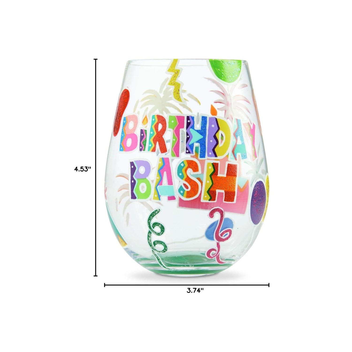 Enesco Designs by Lolita Birthday Bash Hand-Painted Artisan Stemless Wine Glass, 20 Ounce