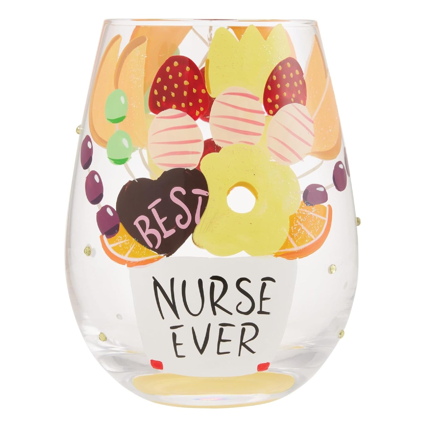 Enesco Lolita Best Nurse Ever Hand-Painted Artisan Stemless Wine Glass, 20 Ounce