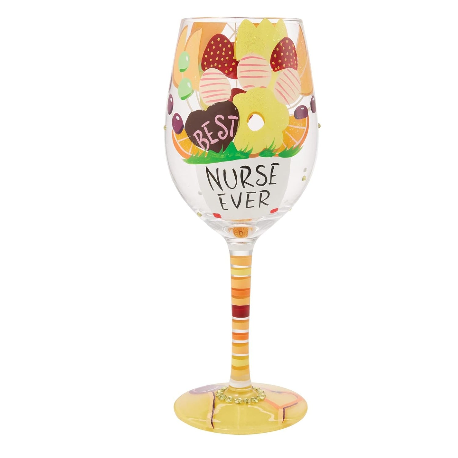 Enesco Lolita Best Nurse Ever Hand-Painted Artisan Wine Glass, 15 Ounce
