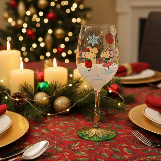 Enesco Lolita Christmas Not Even a Mouse Hand-Painted Artisan Wine Glass, 15 Ounce