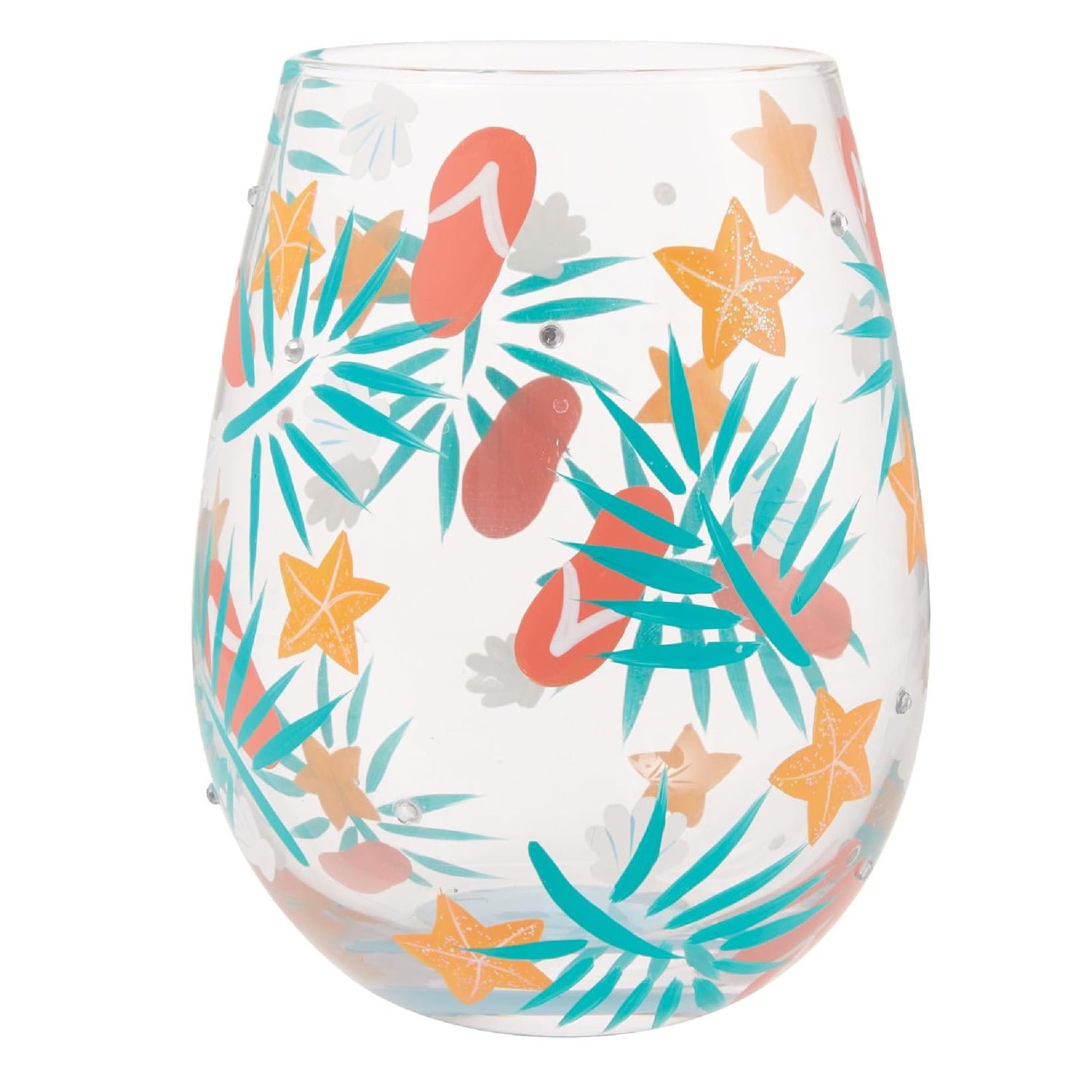 Enesco Lolita Designs Beachful Bliss Hand-Painted Artisan Stemless Wine Glass, 20 Ounce