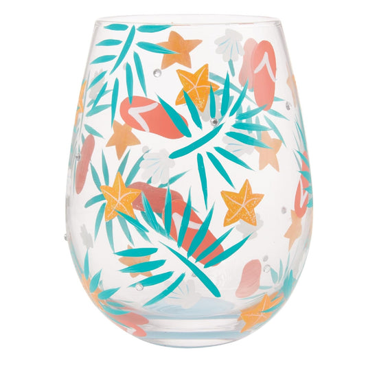 Enesco Lolita Designs Beachful Bliss Hand-Painted Artisan Stemless Wine Glass, 20 Ounce