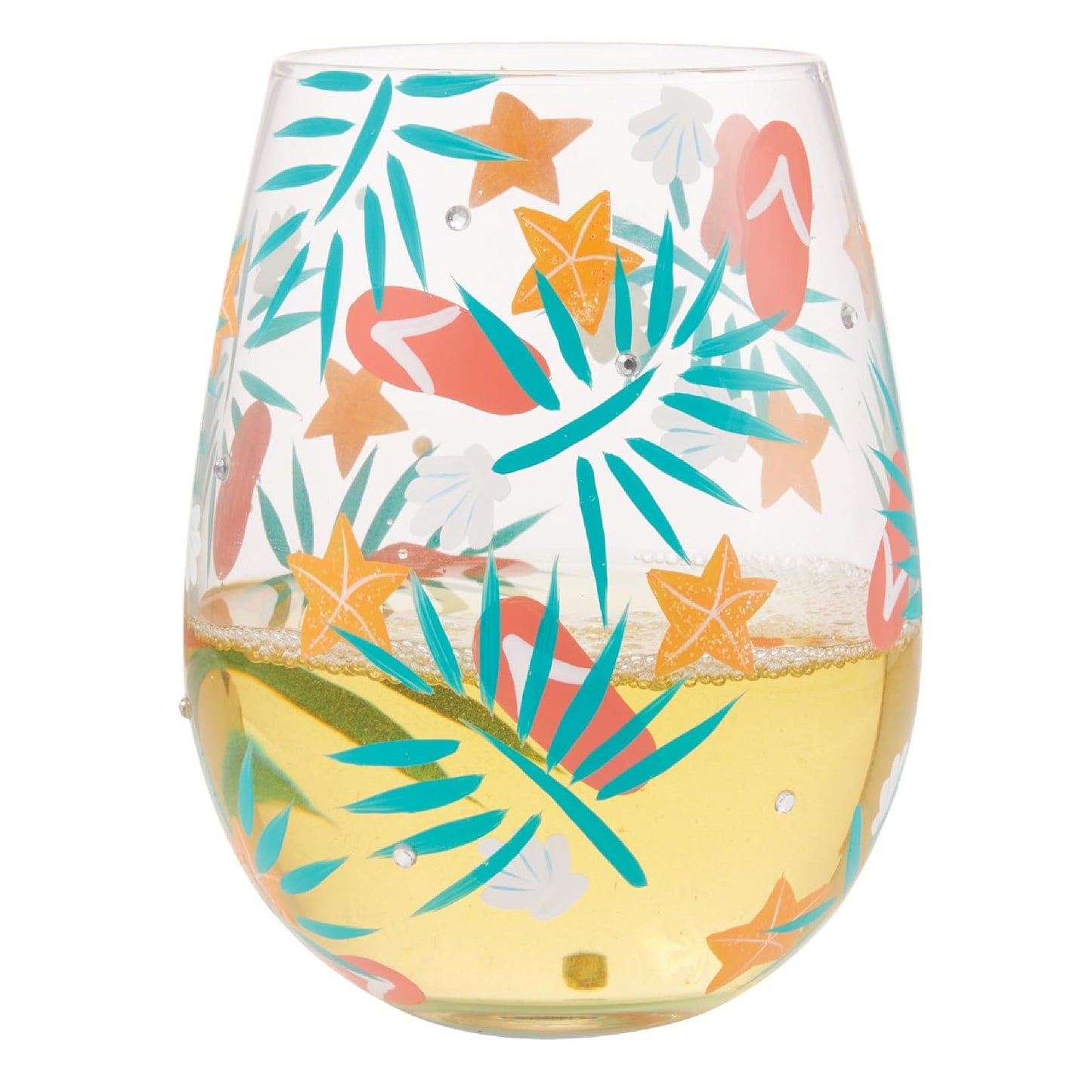 Enesco Lolita Designs Beachful Bliss Hand-Painted Artisan Stemless Wine Glass, 20 Ounce