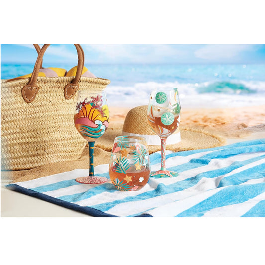 Enesco Lolita Designs Beachful Bliss Hand-Painted Artisan Stemless Wine Glass, 20 Ounce