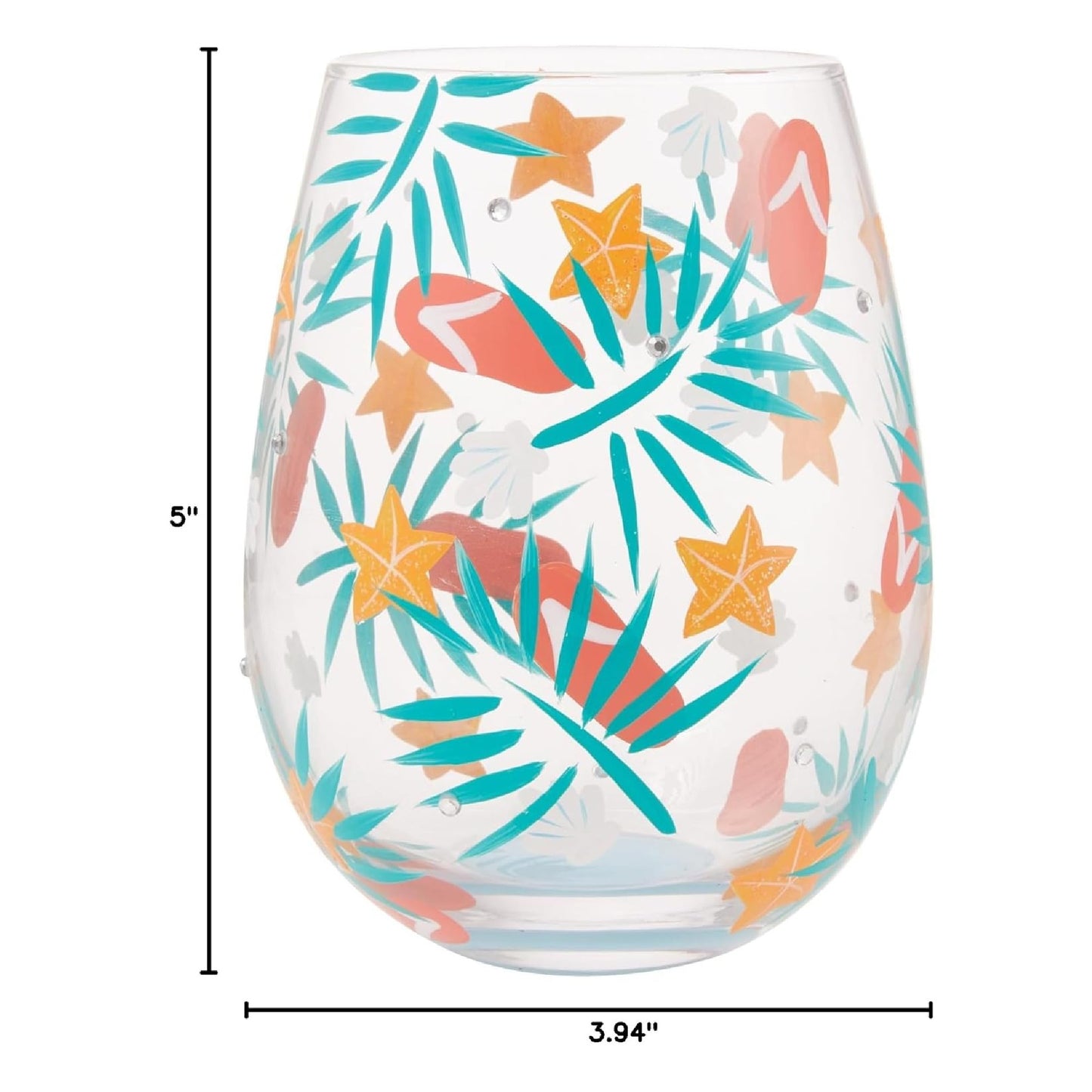 Enesco Lolita Designs Beachful Bliss Hand-Painted Artisan Stemless Wine Glass, 20 Ounce
