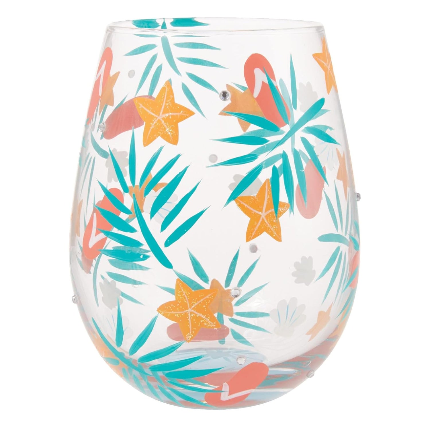 Enesco Lolita Designs Beachful Bliss Hand-Painted Artisan Stemless Wine Glass, 20 Ounce