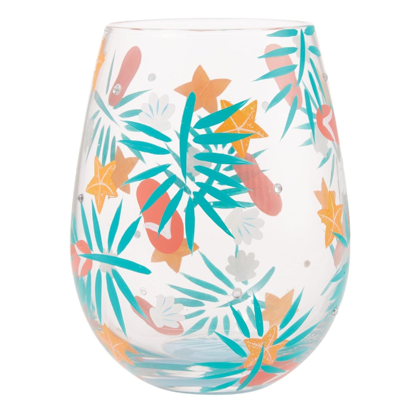 Enesco Lolita Designs Beachful Bliss Hand-Painted Artisan Stemless Wine Glass, 20 Ounce