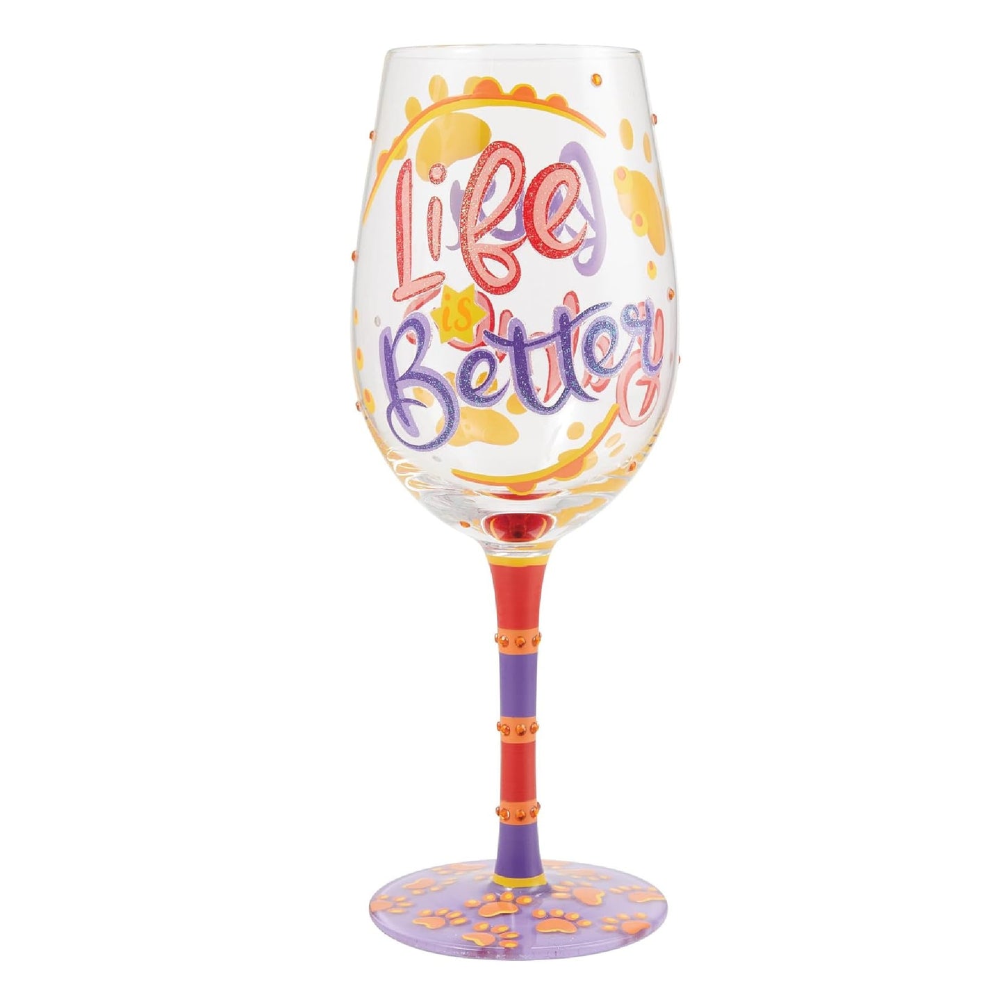 Enesco Lolita Designs Life is Better with Fur Babies Hand-Painted Artisan Wine Glass, 15 Ounce