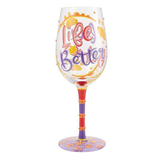 Enesco Lolita Designs Life is Better with Fur Babies Hand-Painted Artisan Wine Glass, 15 Ounce