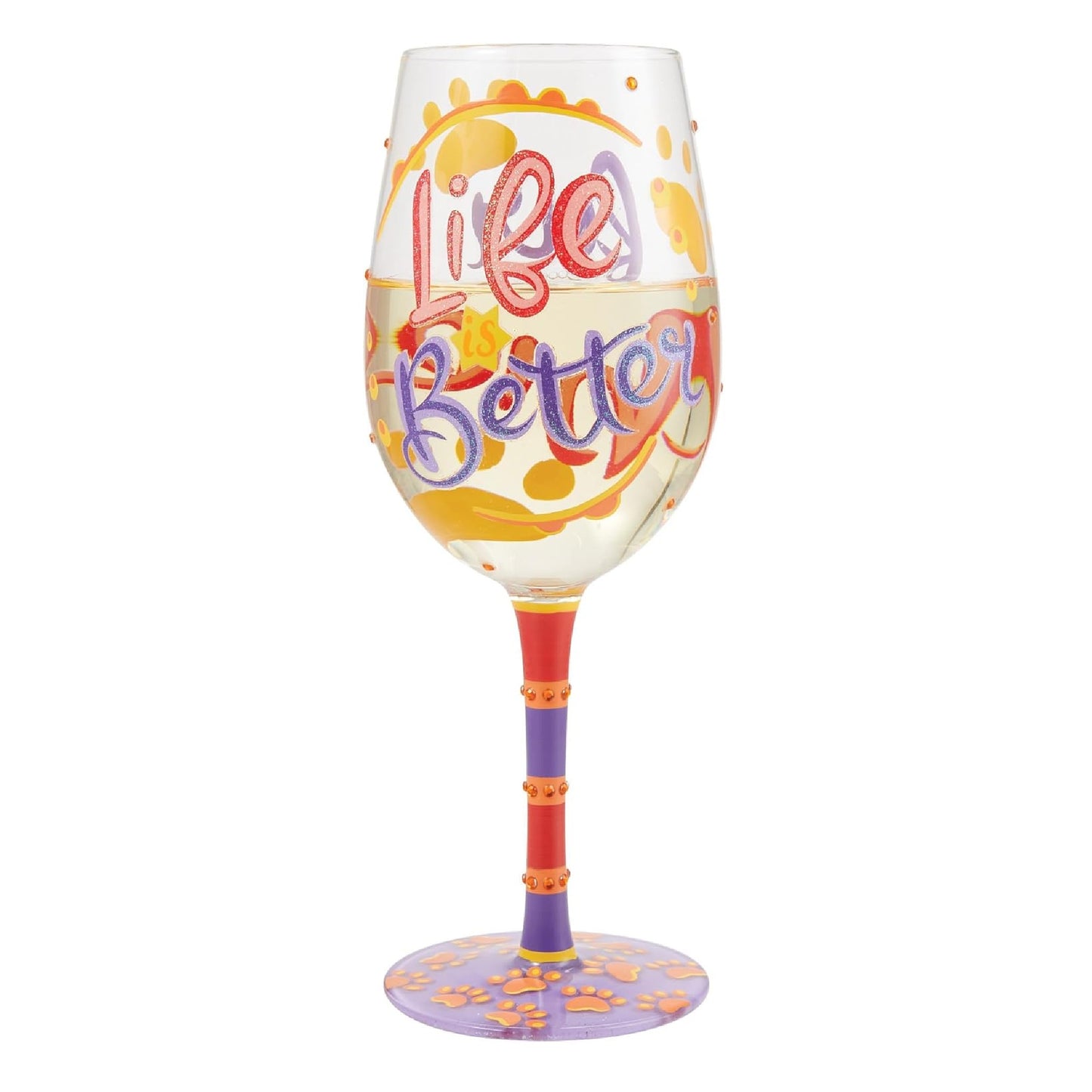 Enesco Lolita Designs Life is Better with Fur Babies Hand-Painted Artisan Wine Glass, 15 Ounce