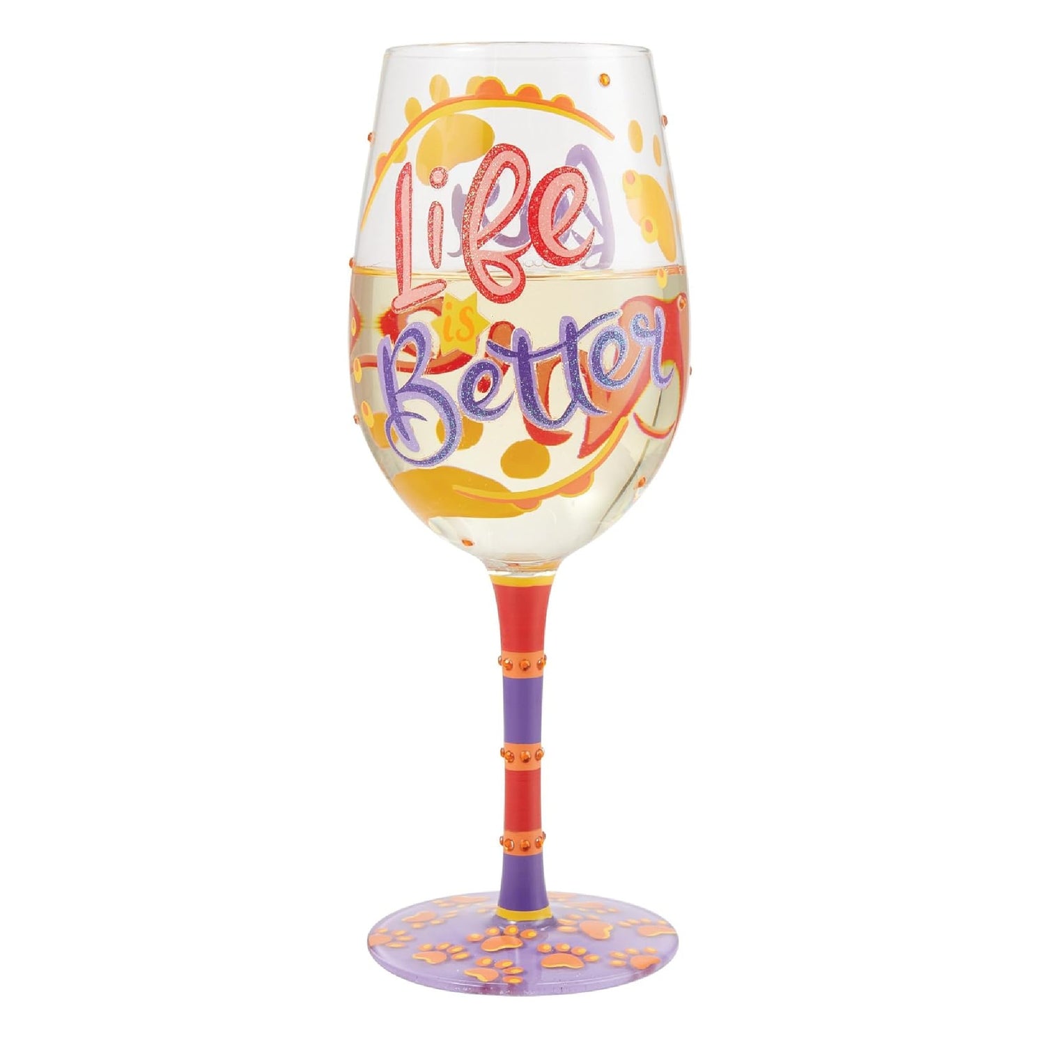 Enesco Lolita Designs Life is Better with Fur Babies Hand-Painted Artisan Wine Glass, 15 Ounce