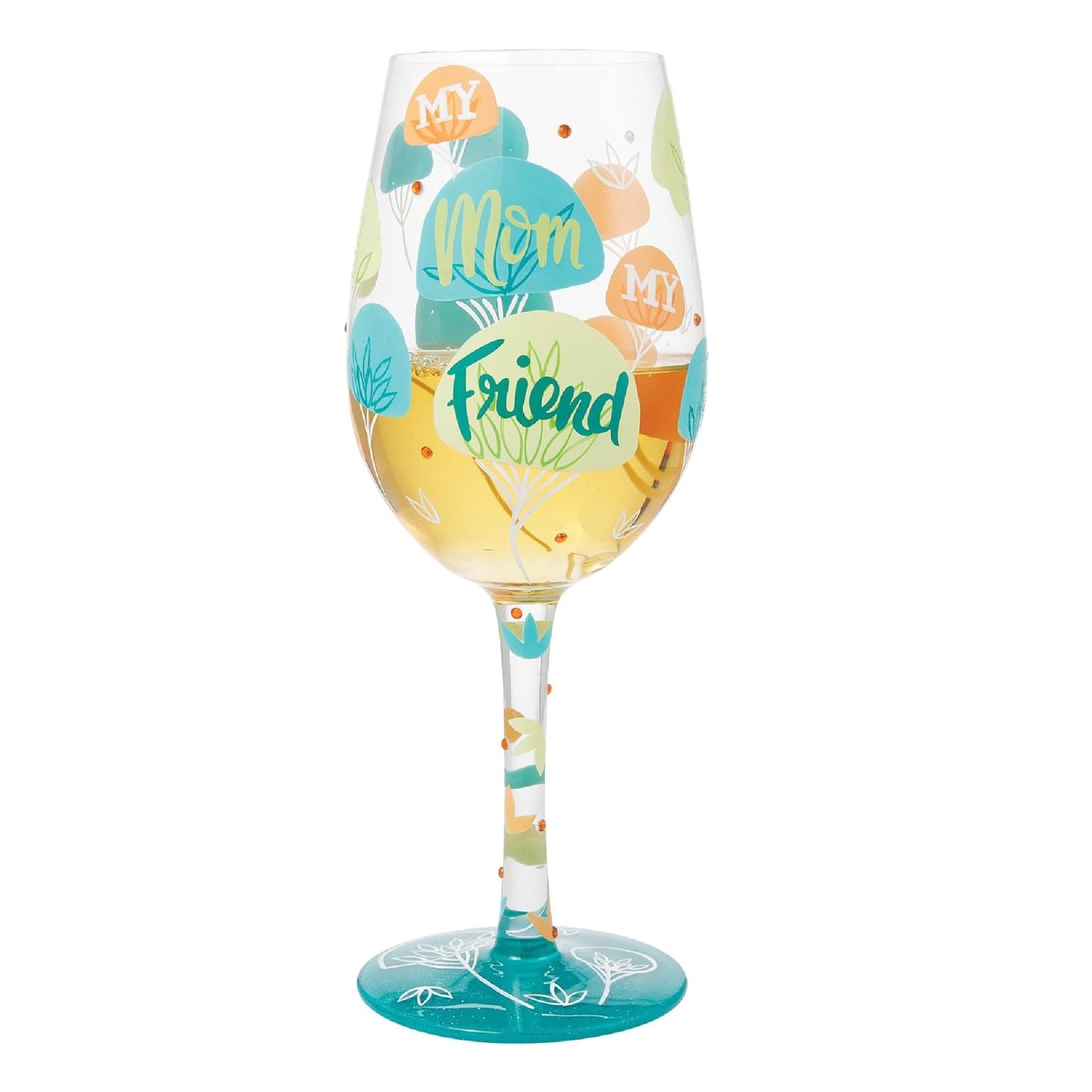 Enesco Lolita Designs Mom My Friend Hand-Painted Artisan Wine Glass, 15 Ounce