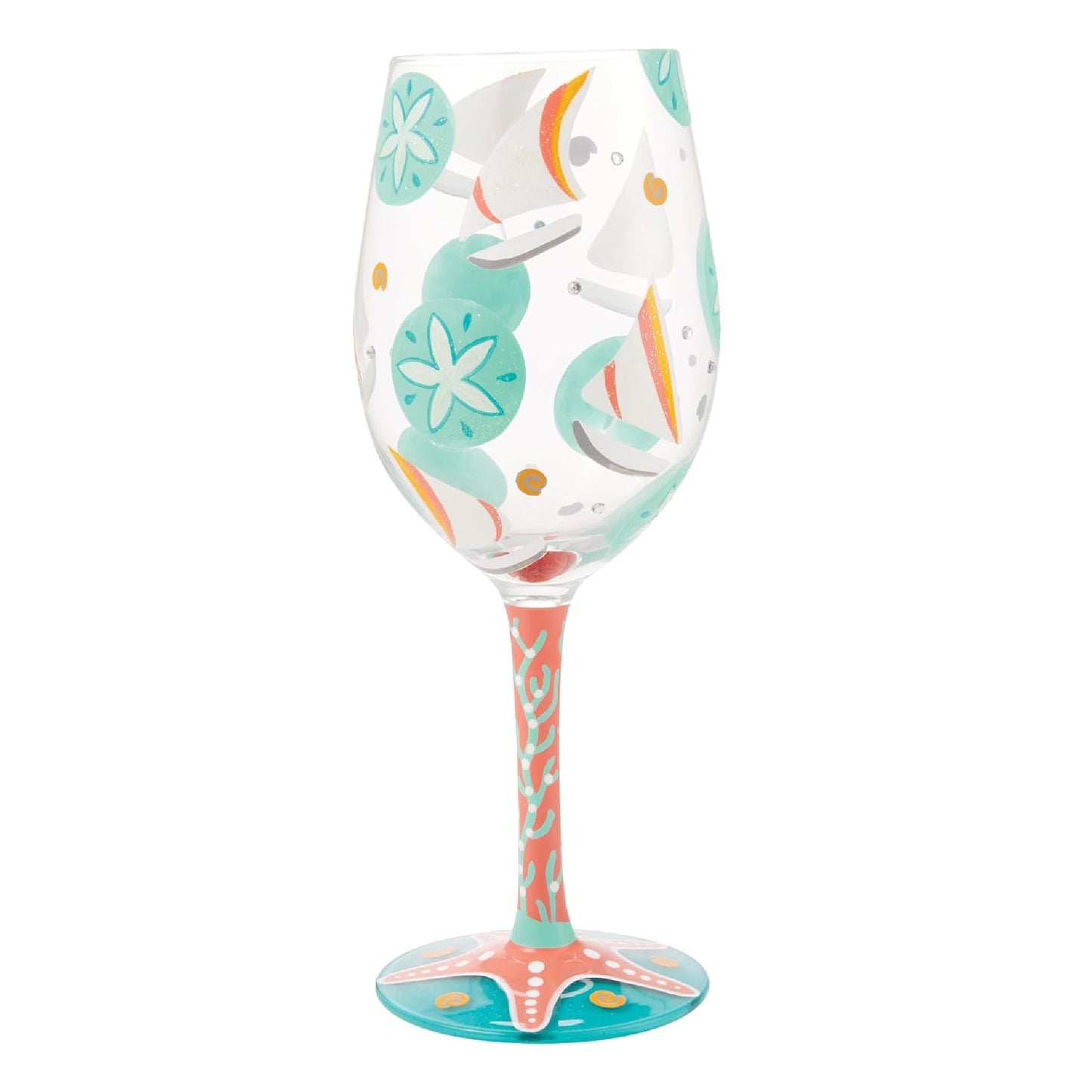 Enesco Lolita Designs Sailboats and Sand Dollars Hand-Painted Artisan Wine Glass, 15 Ounce