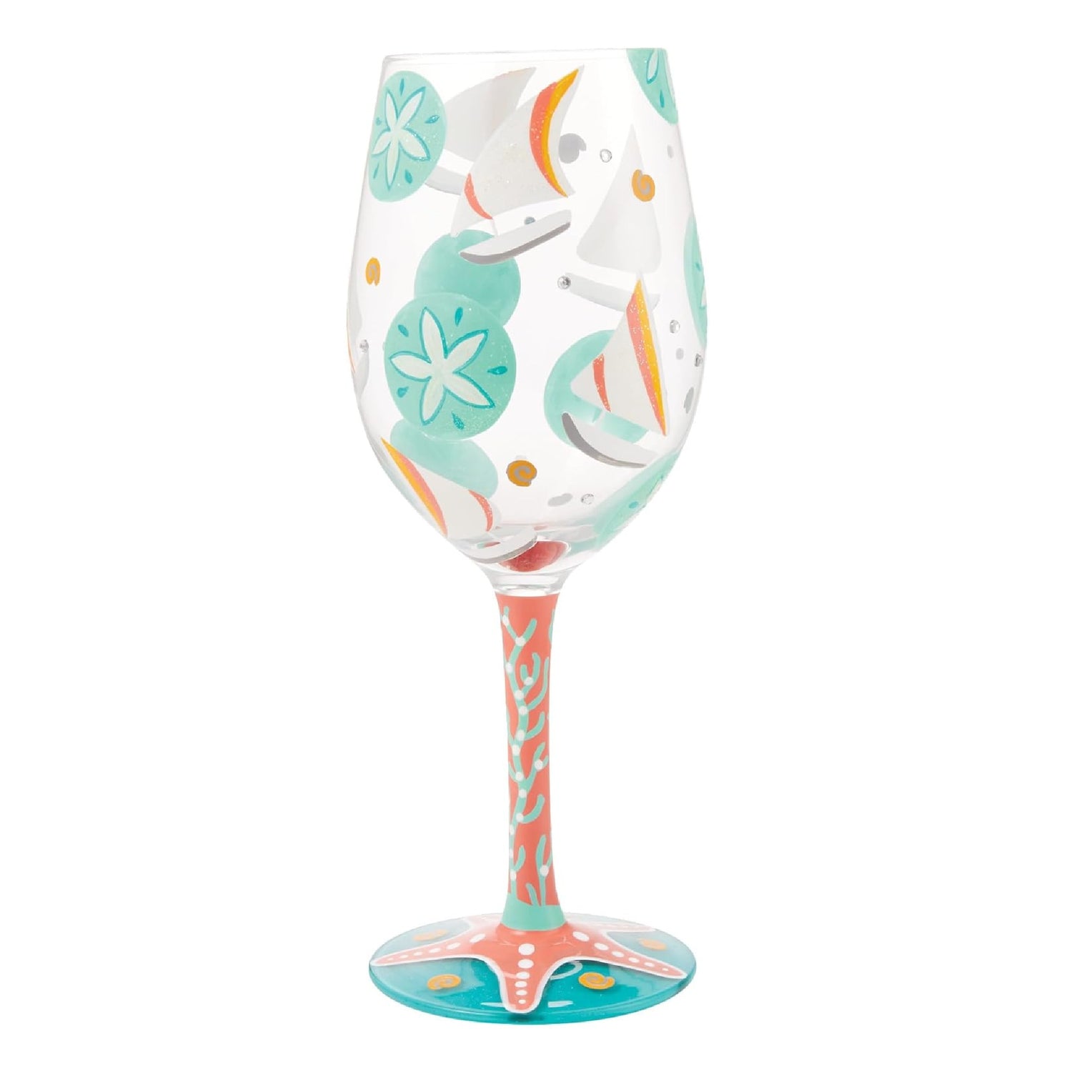 Enesco Lolita Designs Sailboats and Sand Dollars Hand-Painted Artisan Wine Glass, 15 Ounce
