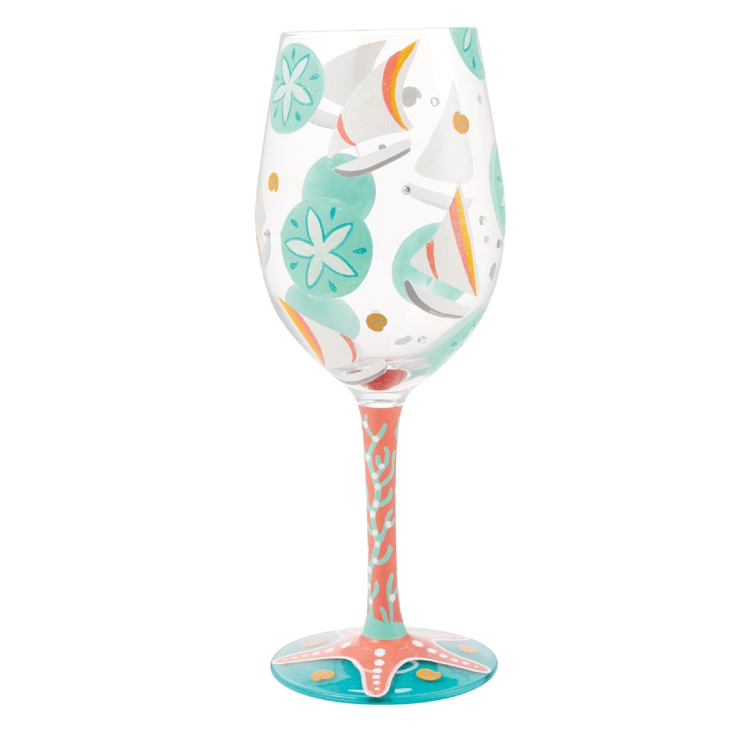 Enesco Lolita Designs Sailboats and Sand Dollars Hand-Painted Artisan Wine Glass, 15 Ounce