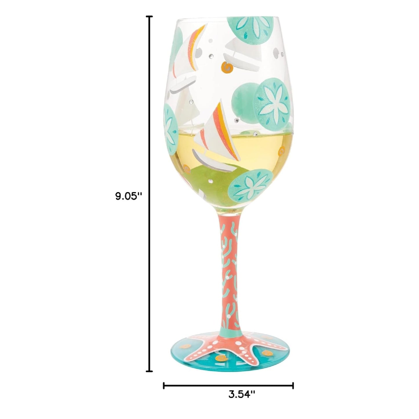 Enesco Lolita Designs Sailboats and Sand Dollars Hand-Painted Artisan Wine Glass, 15 Ounce
