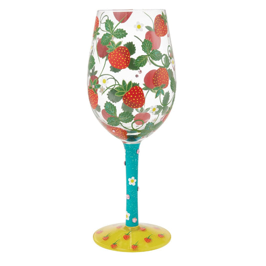 Enesco Lolita Designs Strawberry Patch Hand-Painted Artisan Wine Glass, 15 Ounce