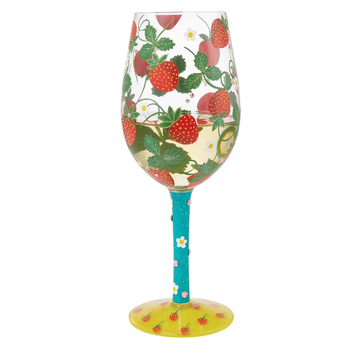 Enesco Lolita Designs Strawberry Patch Hand-Painted Artisan Wine Glass, 15 Ounce