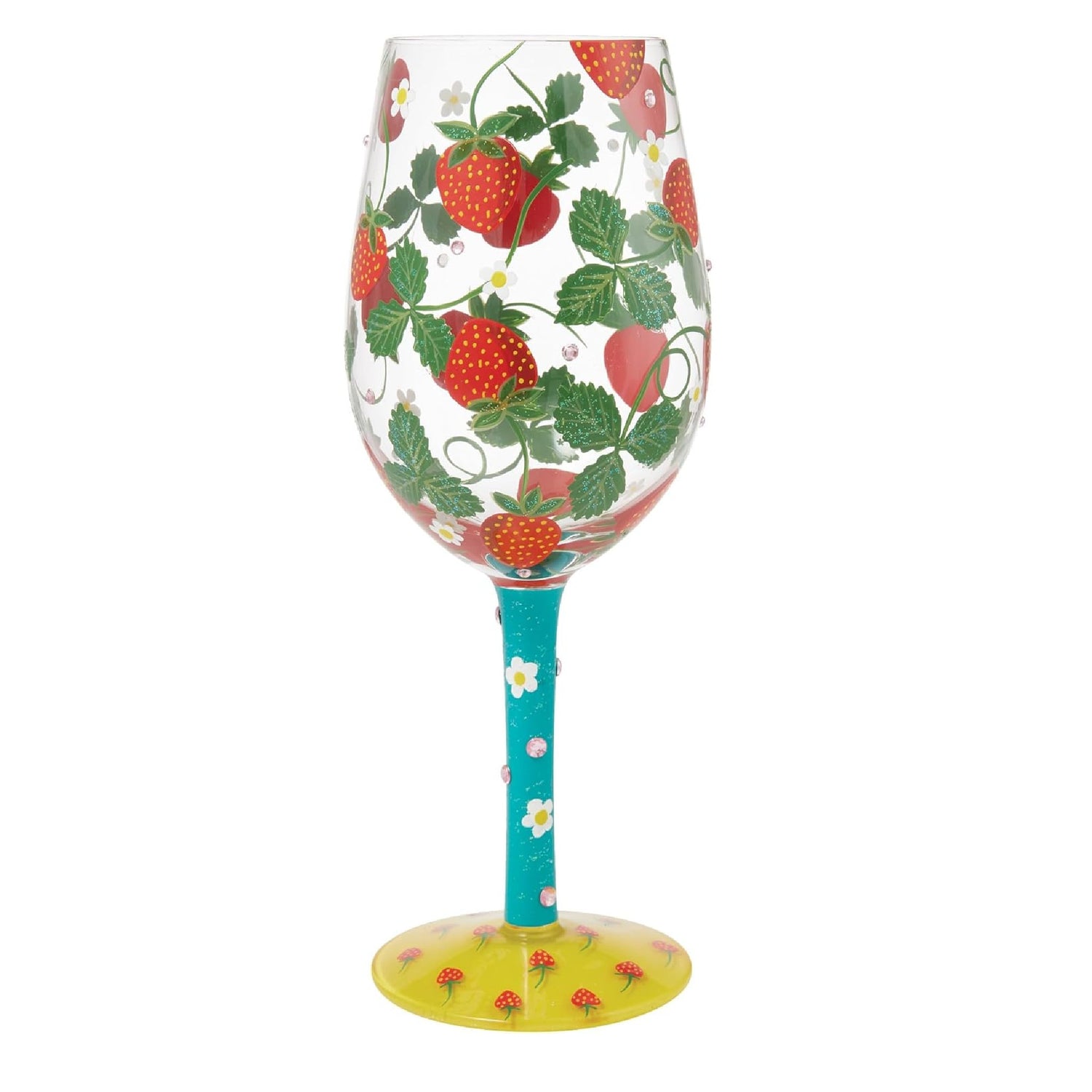 Enesco Lolita Designs Strawberry Patch Hand-Painted Artisan Wine Glass, 15 Ounce