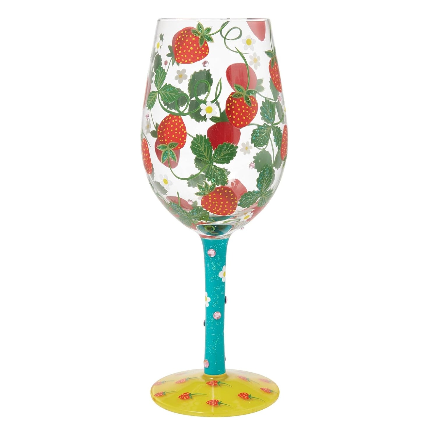 Enesco Lolita Designs Strawberry Patch Hand-Painted Artisan Wine Glass, 15 Ounce