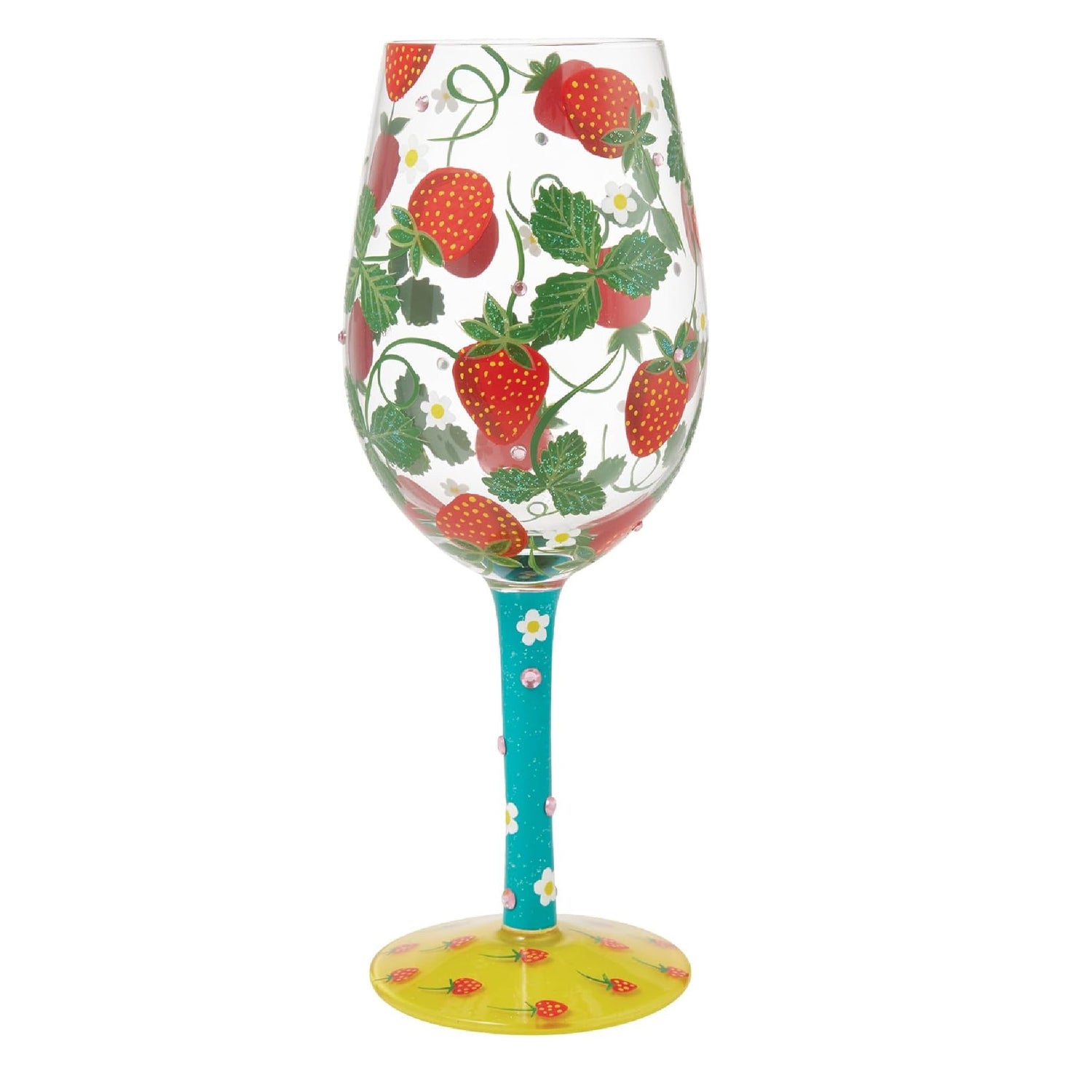 Enesco Lolita Designs Strawberry Patch Hand-Painted Artisan Wine Glass, 15 Ounce