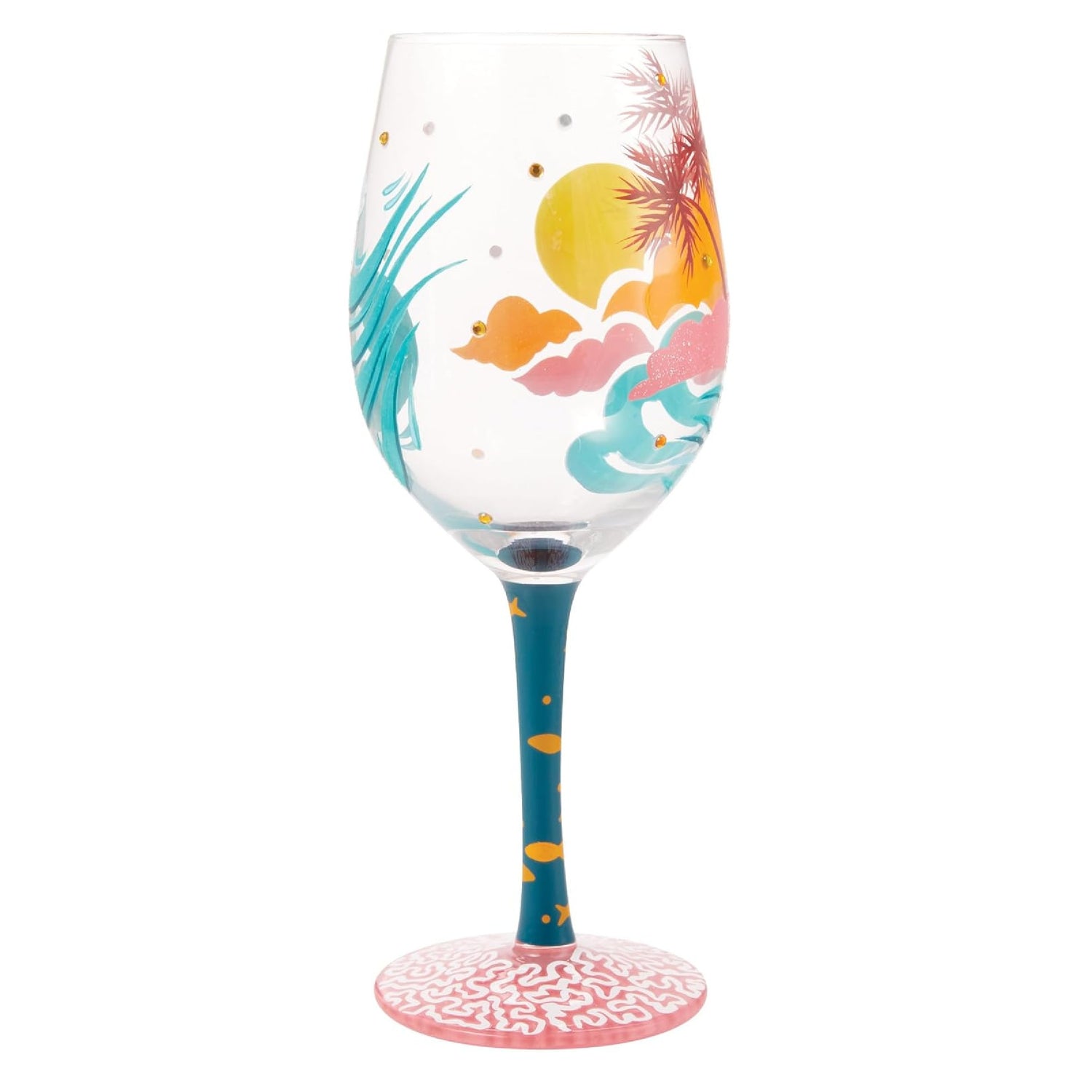 Enesco Lolita Designs Tropical Getaway Hand-Painted Artisan Wine Glass, 15 Ounce