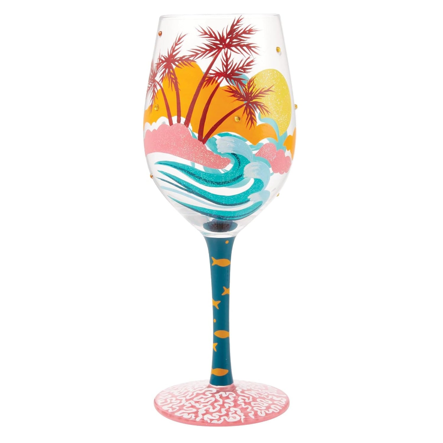 Enesco Lolita Designs Tropical Getaway Hand-Painted Artisan Wine Glass, 15 Ounce