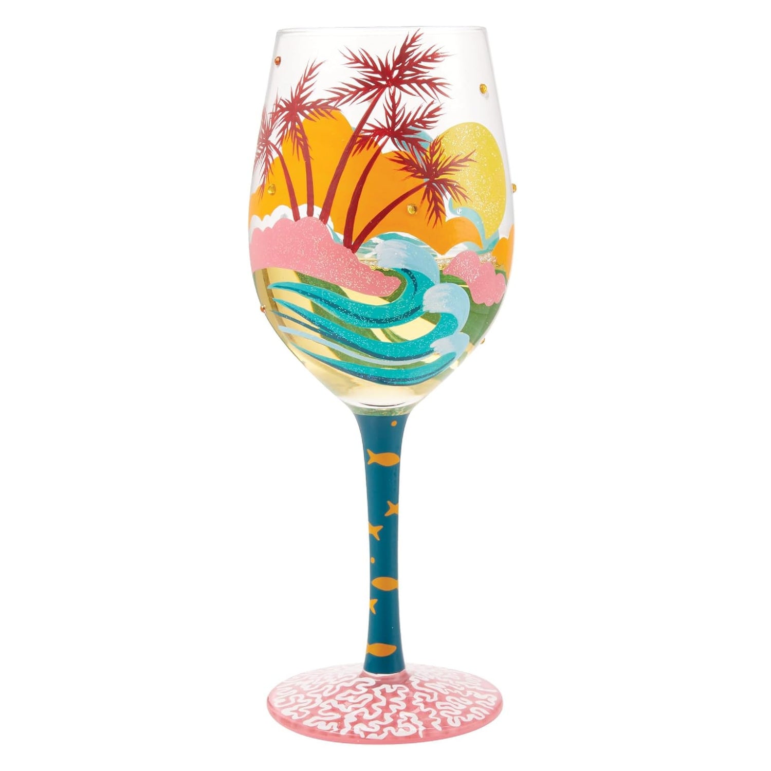 Enesco Lolita Designs Tropical Getaway Hand-Painted Artisan Wine Glass, 15 Ounce