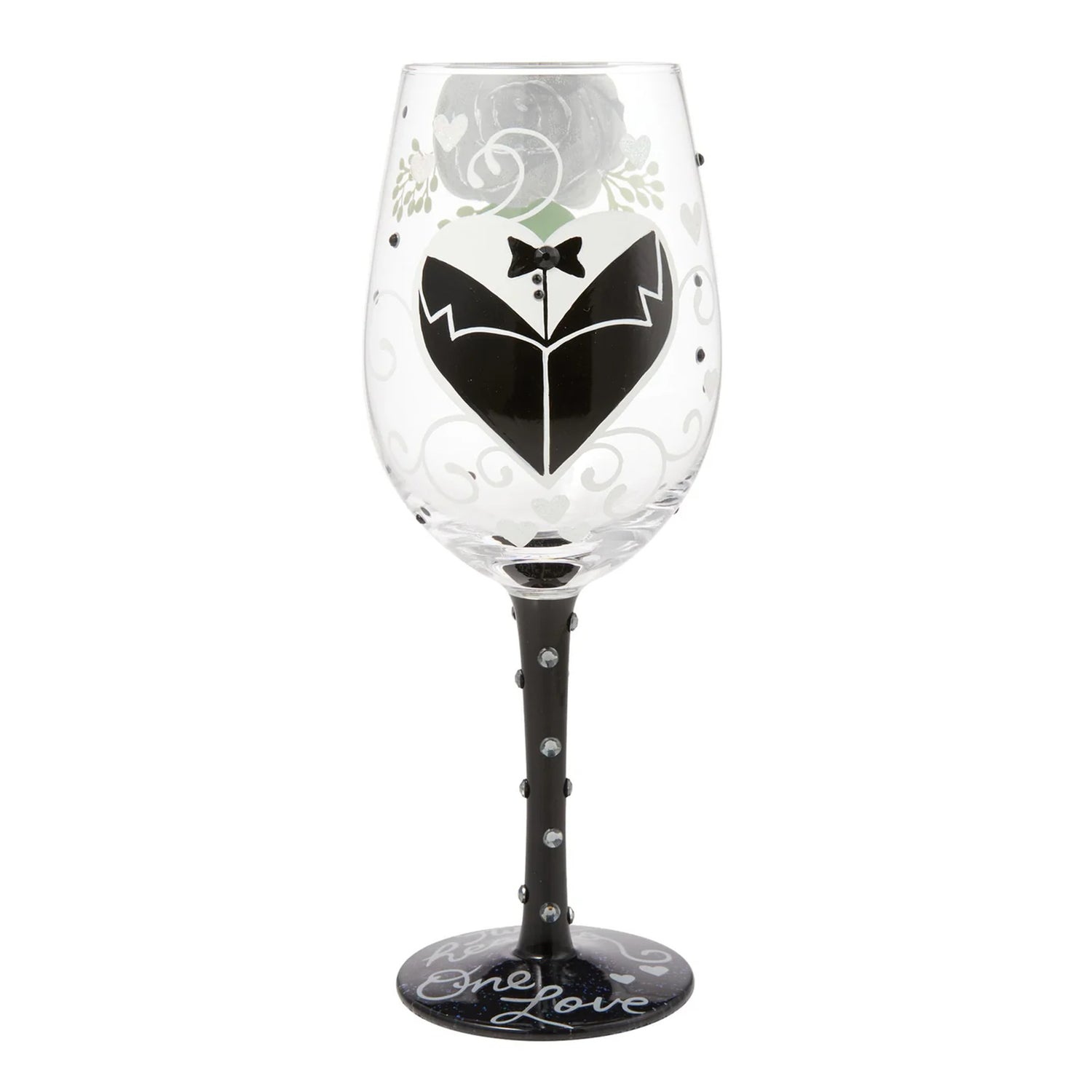 Enesco Lolita Designs Wedding Groom Two Hearts One Love Hand-Painted Artisan Wine Glass, 15 Ounce