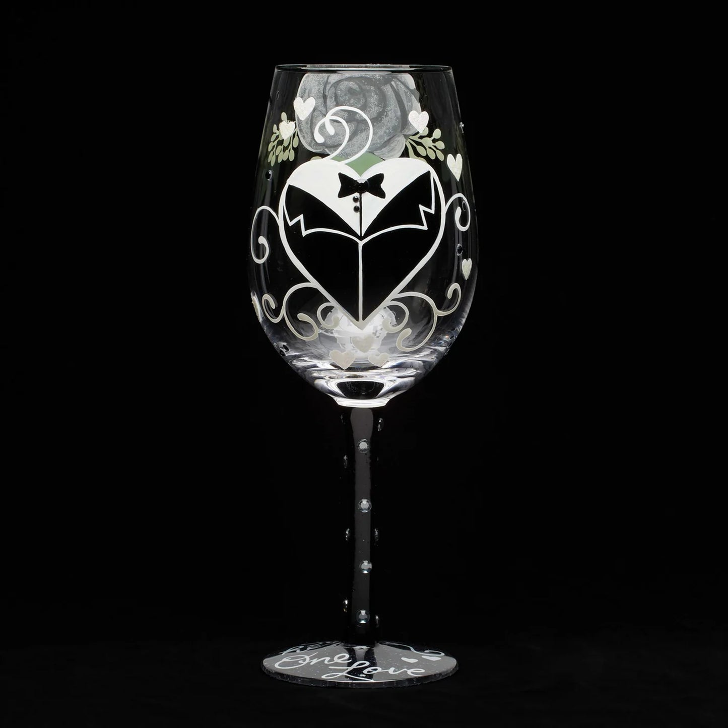 Enesco Lolita Designs Wedding Groom Two Hearts One Love Hand-Painted Artisan Wine Glass, 15 Ounce