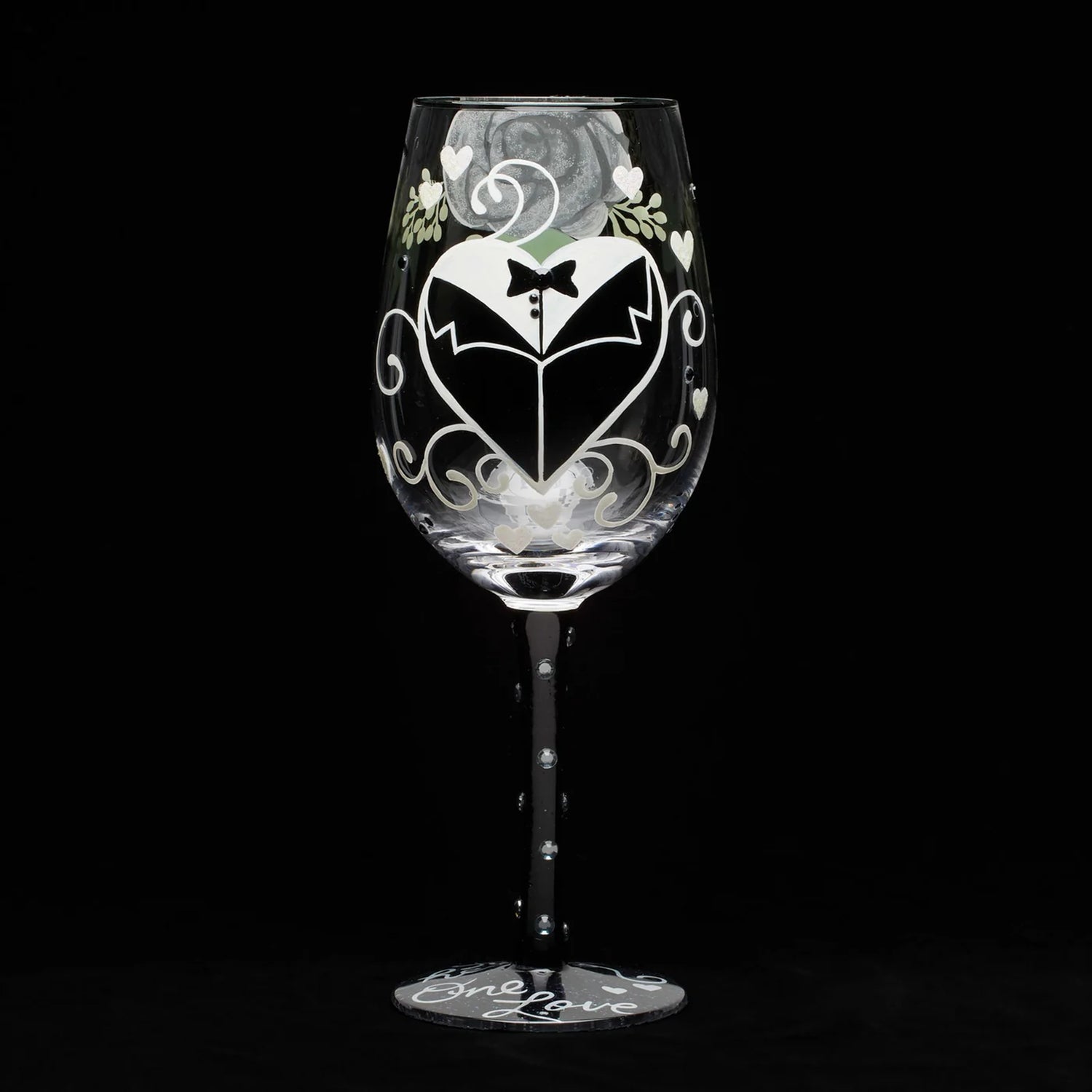 Enesco Lolita Designs Wedding Groom Two Hearts One Love Hand-Painted Artisan Wine Glass, 15 Ounce