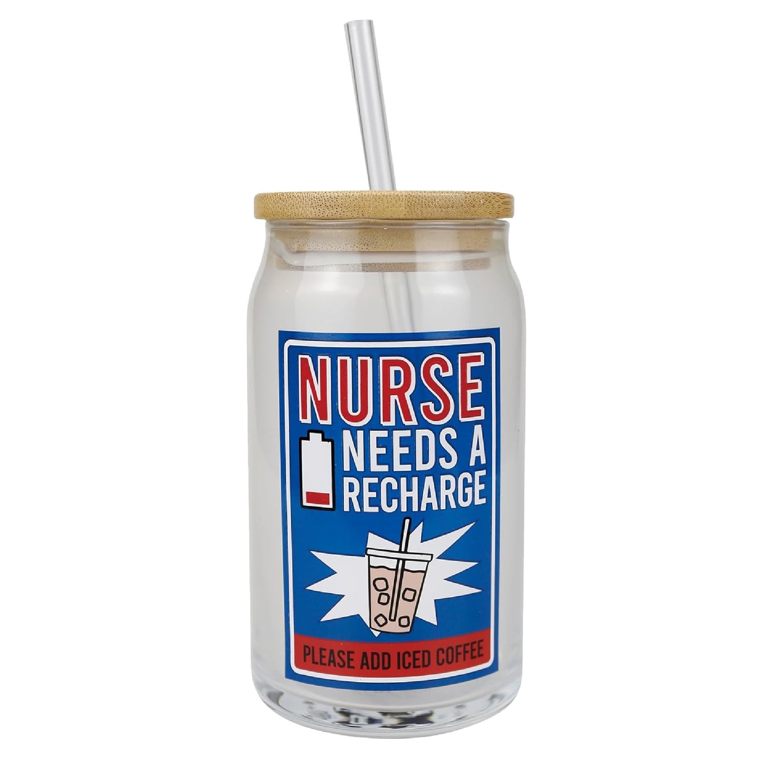 Enesco Our Name is Mud Nurse Needs a Recharge Iced Coffee Latte Glass, 16 Ounce