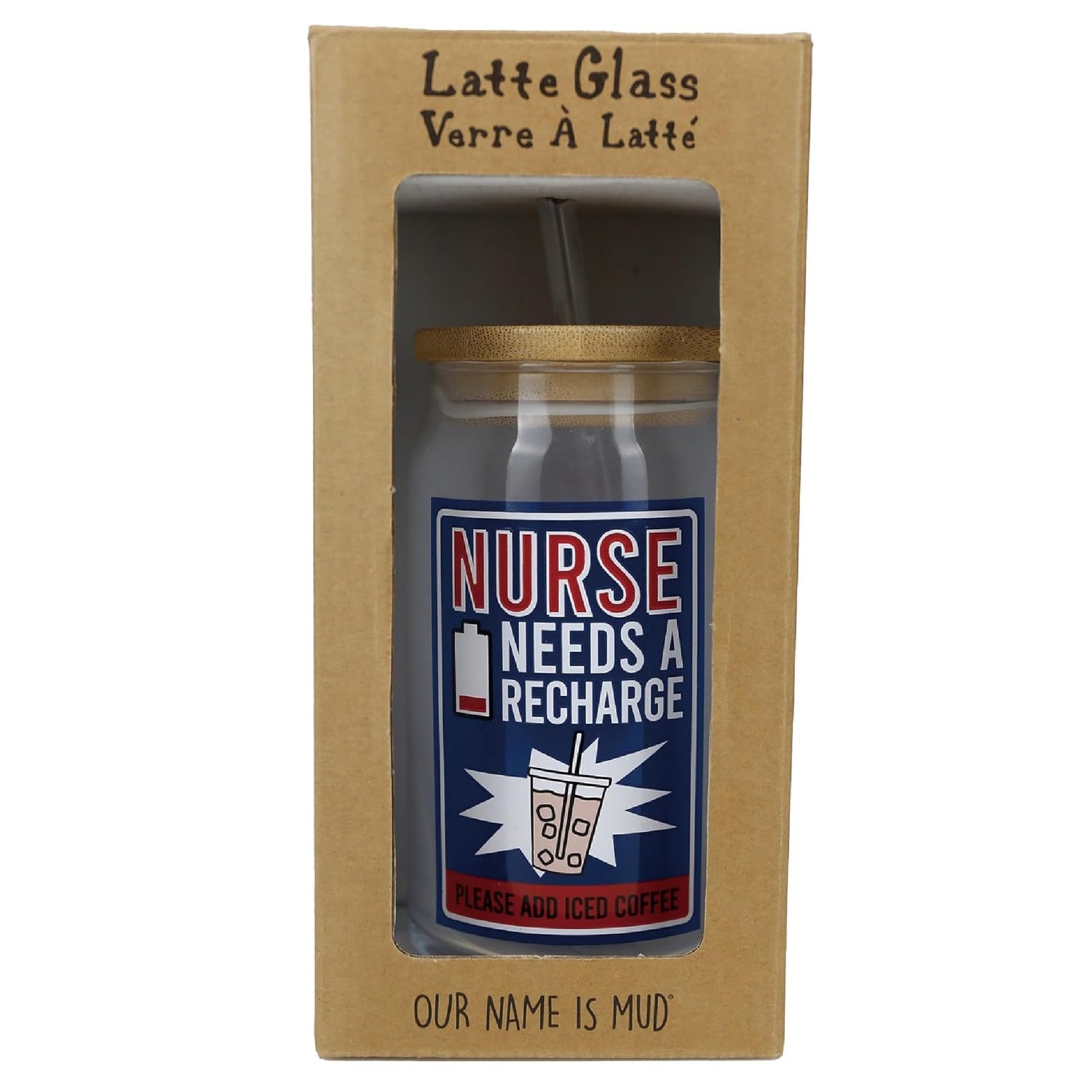 Enesco Our Name is Mud Nurse Needs a Recharge Iced Coffee Latte Glass, 16 Ounce
