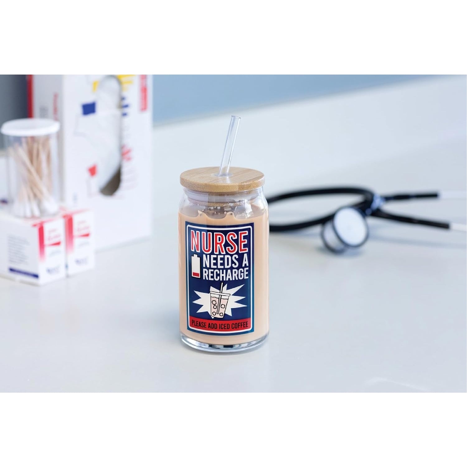 Enesco Our Name is Mud Nurse Needs a Recharge Iced Coffee Latte Glass, 16 Ounce