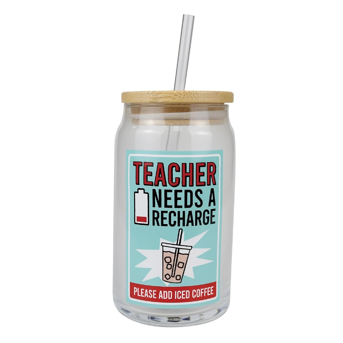 Enesco Our Name is Mud Teacher Needs a Recharge Iced Coffee Latte Glass, 16 Ounce