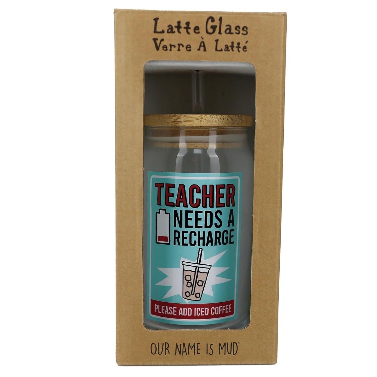 Enesco Our Name is Mud Teacher Needs a Recharge Iced Coffee Latte Glass, 16 Ounce