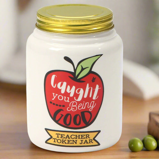 Enesco Our Name is Mud “Teacher’s Good Tokens” Ceramic Jar, White