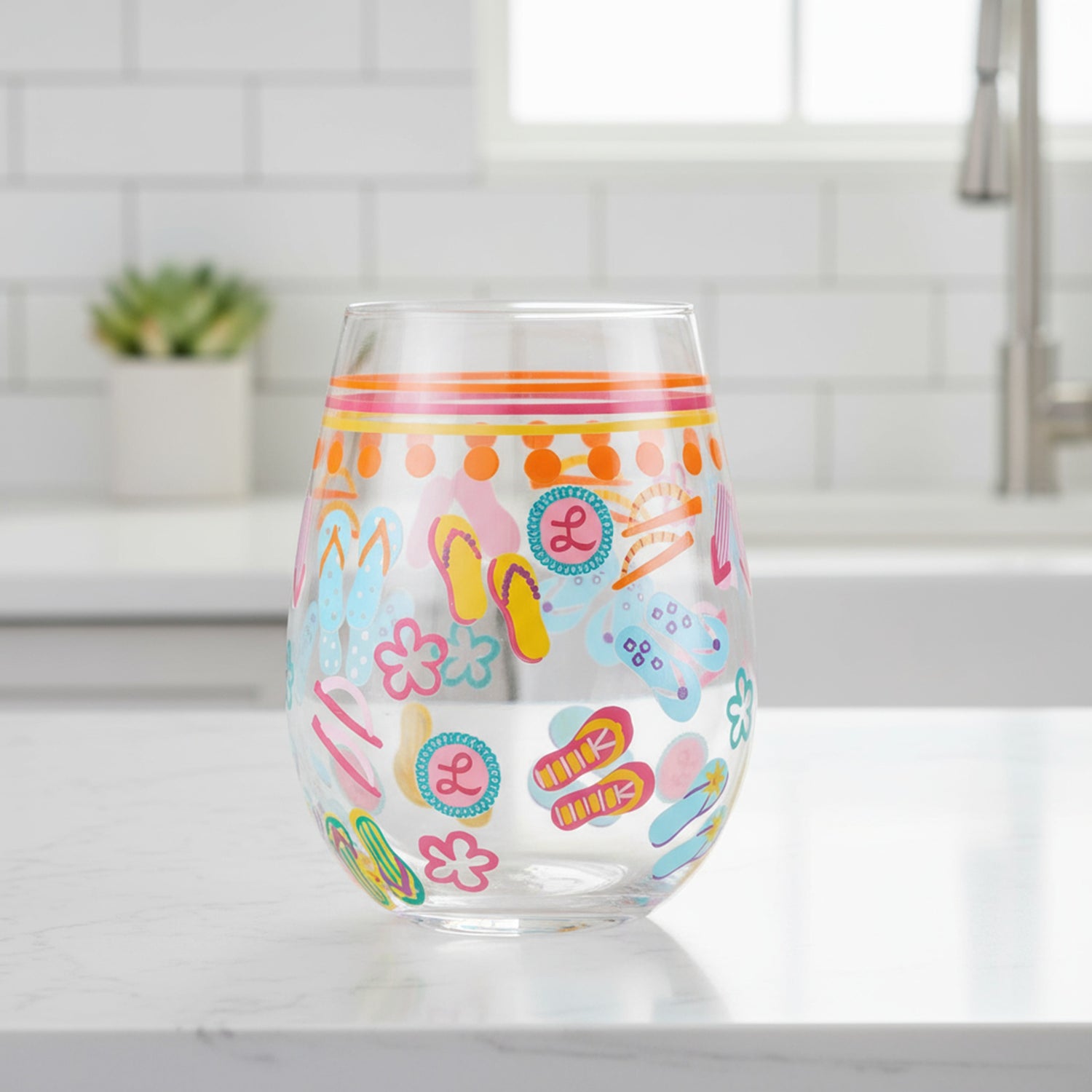 Enesco Stemless Flip Flops Wine Glass By Lolita