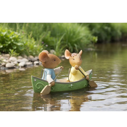 Enesco Tails with Heart Happy Camper Canoeing Mouse Couple Miniature Figurine