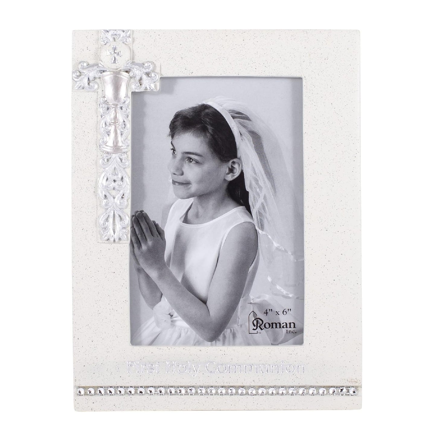 First Communion Photo Frame with Cross & Crystal Accents by Roman