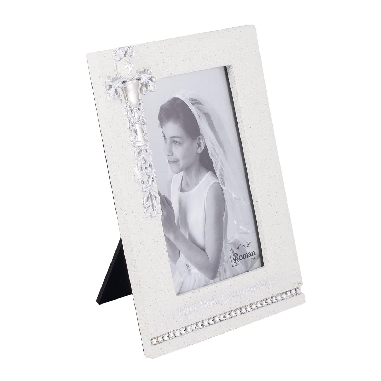 First Communion Photo Frame with Cross & Crystal Accents by Roman