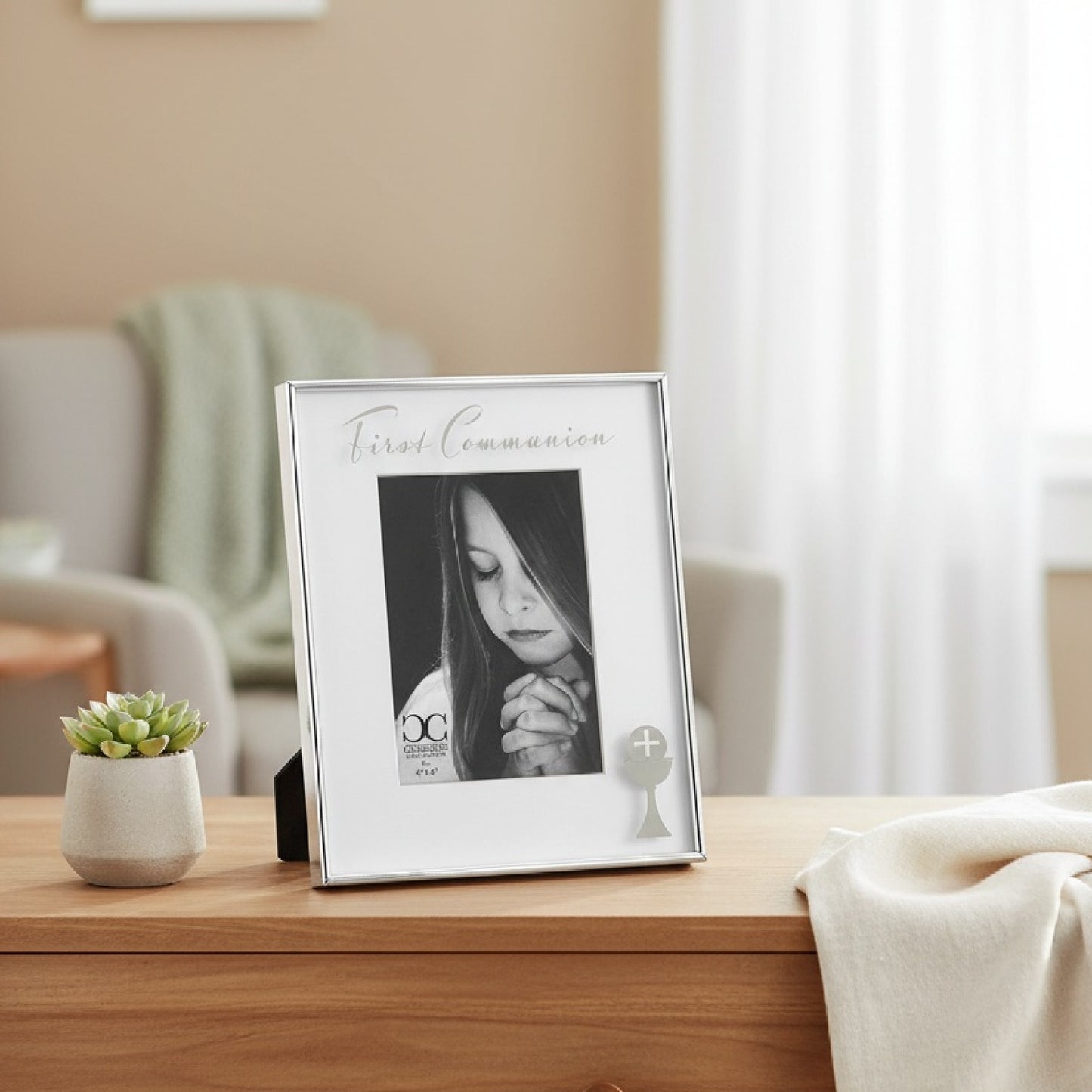 First Communion Picture Frame with Chalice & Cross Design - 4x6 | Caroline Collection