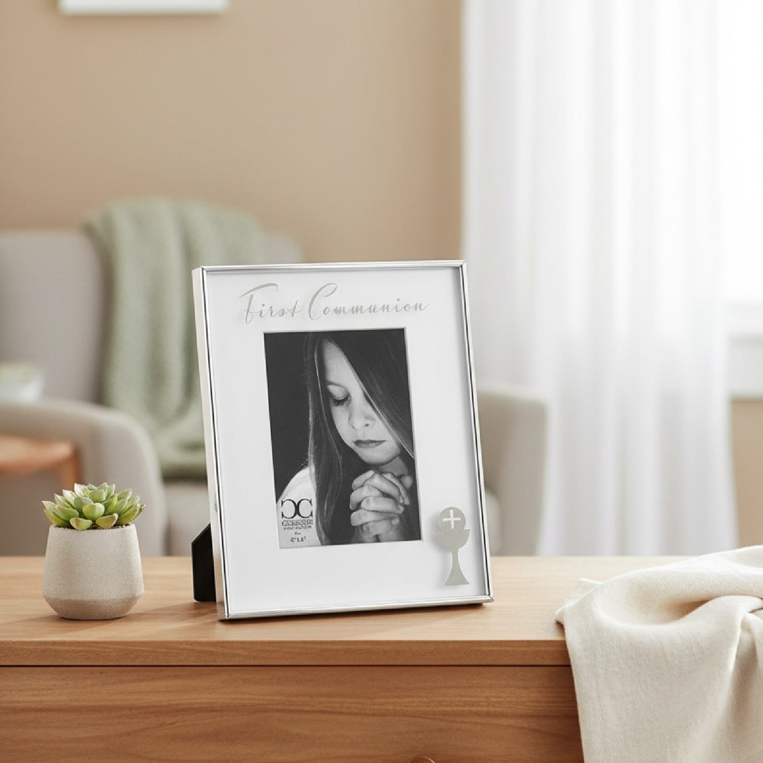 First Communion Picture Frame with Chalice & Cross Design - 4x6 | Caroline Collection